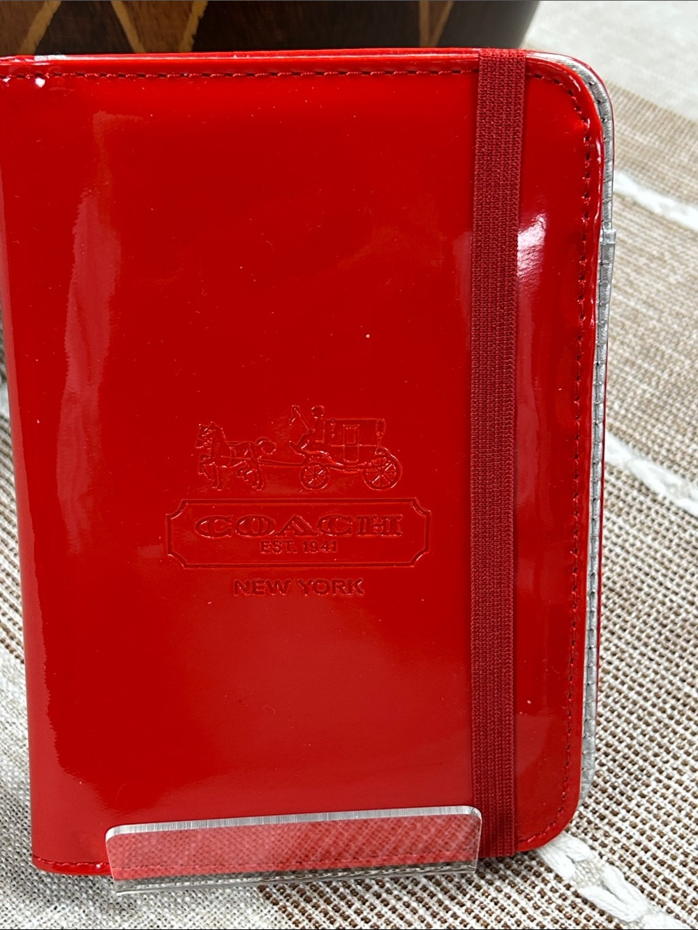 Coach Red Patent Leather Journal Cover with Elastic Strap